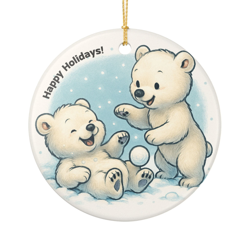 Happy Holidays Polar Bear Ceramic Ornament