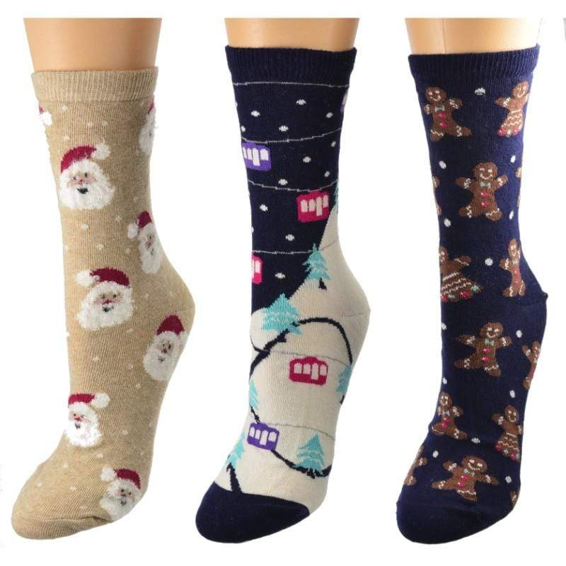 Christmas Designs Cotton Crew Socks for Women in Fun Holiday Patterns