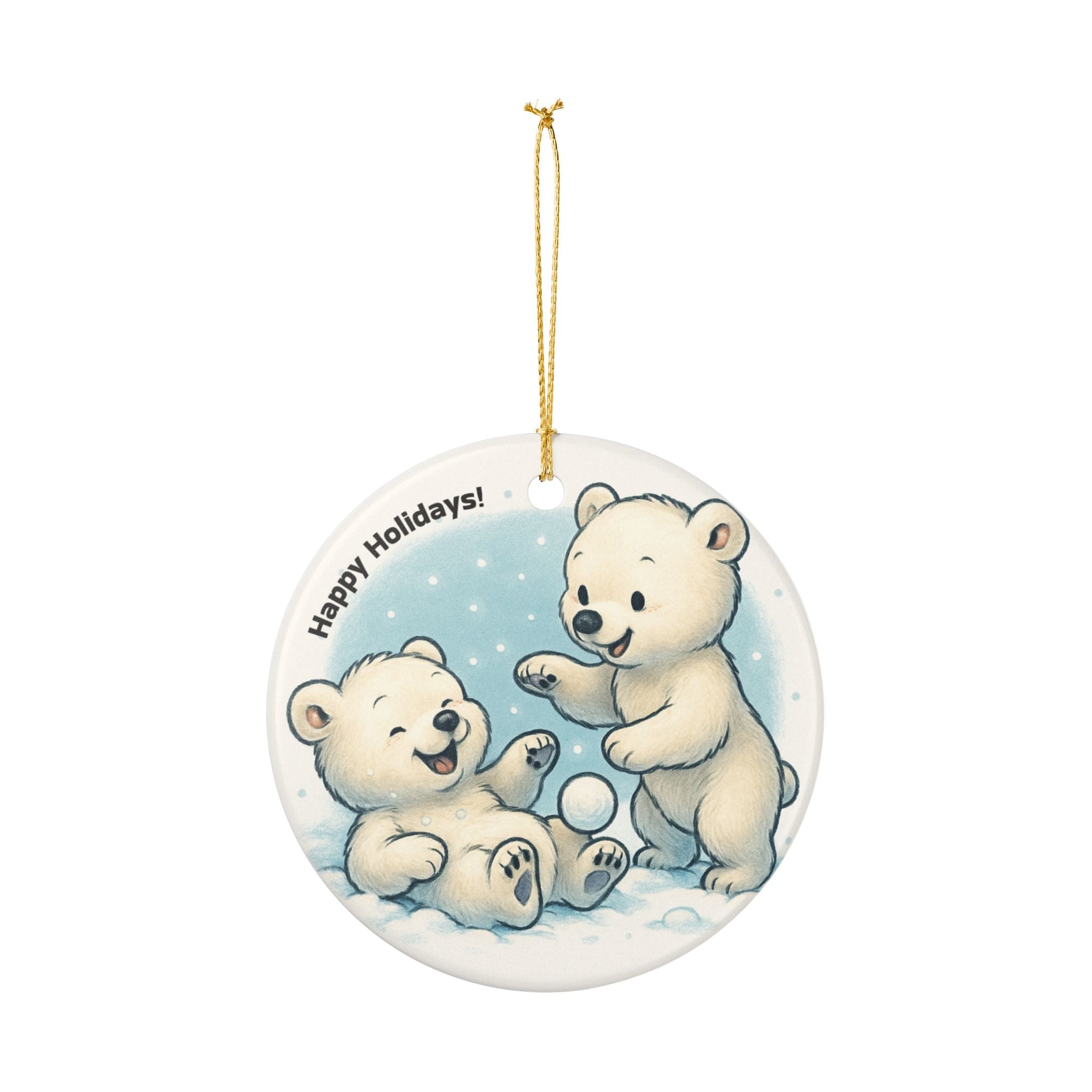 Happy Holidays Polar Bear Ceramic Ornament