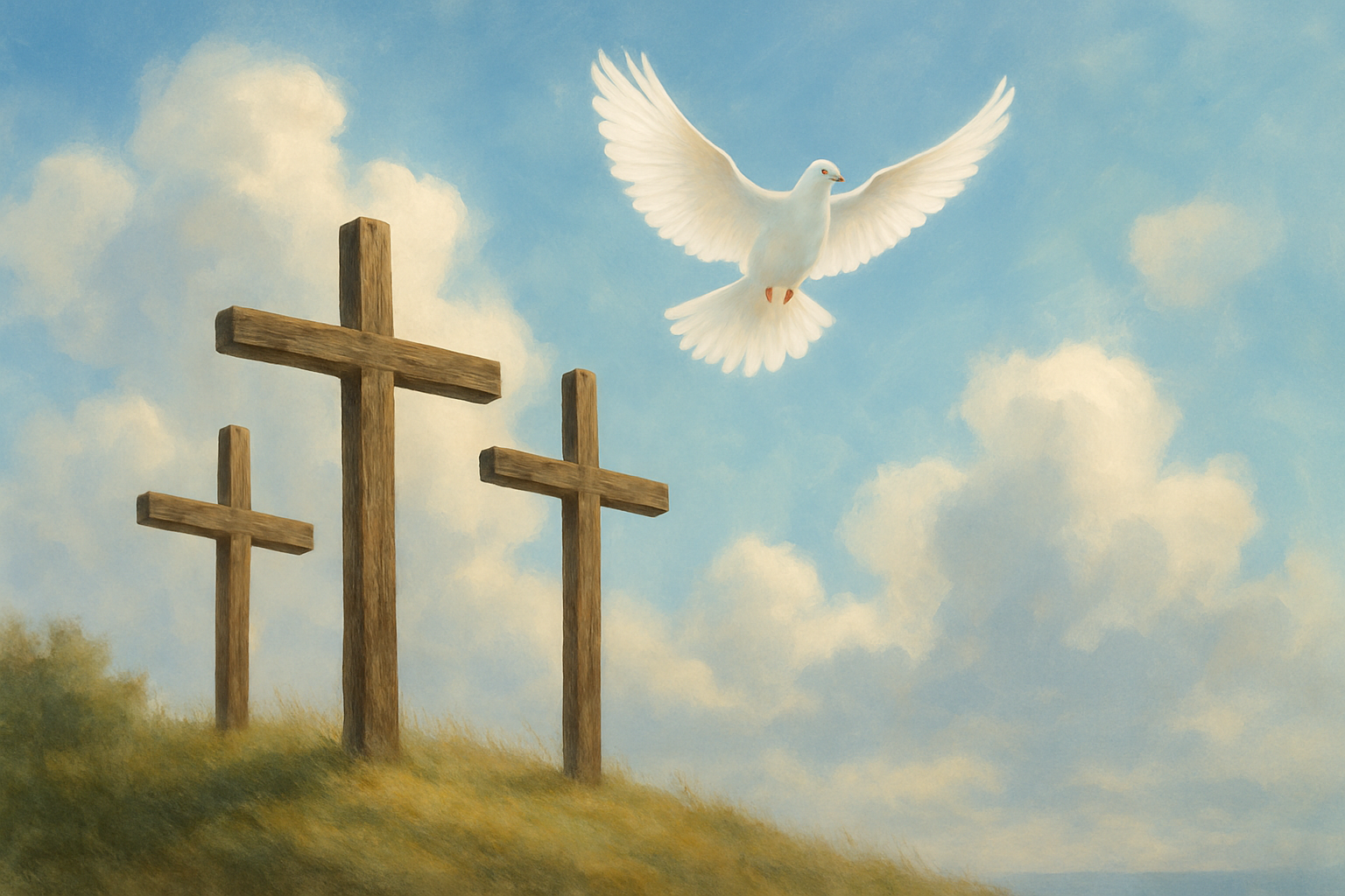 crosses with a dove and clouds