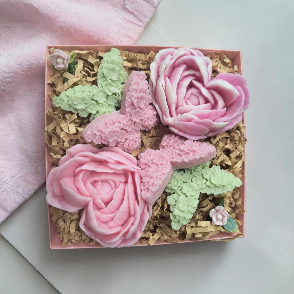 Handmade Floral Soap Gift Set, Luxury Spa Gift, Decorative Flower Soaps, Heart Shaped Soap, Butterflies Soap
