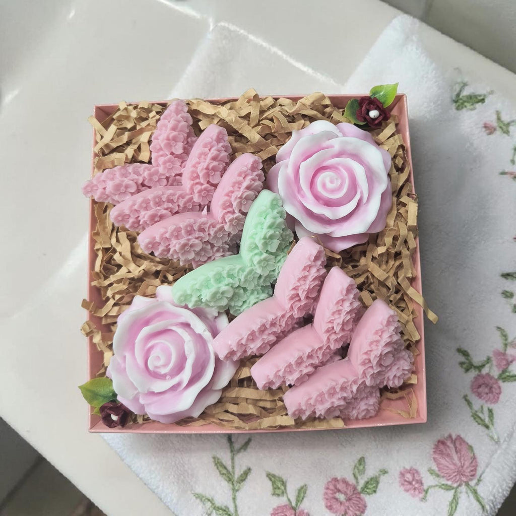 Handmade Floral Soap Gift Set, Goat Milk Luxury Spa Gift, Decorative Rose Butterfly Soaps