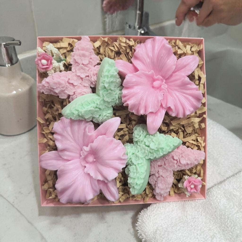 Handmade Orchid Soap Gift Set, Decorative Flower Soap Gift, Orchid and Butterflies soap gift