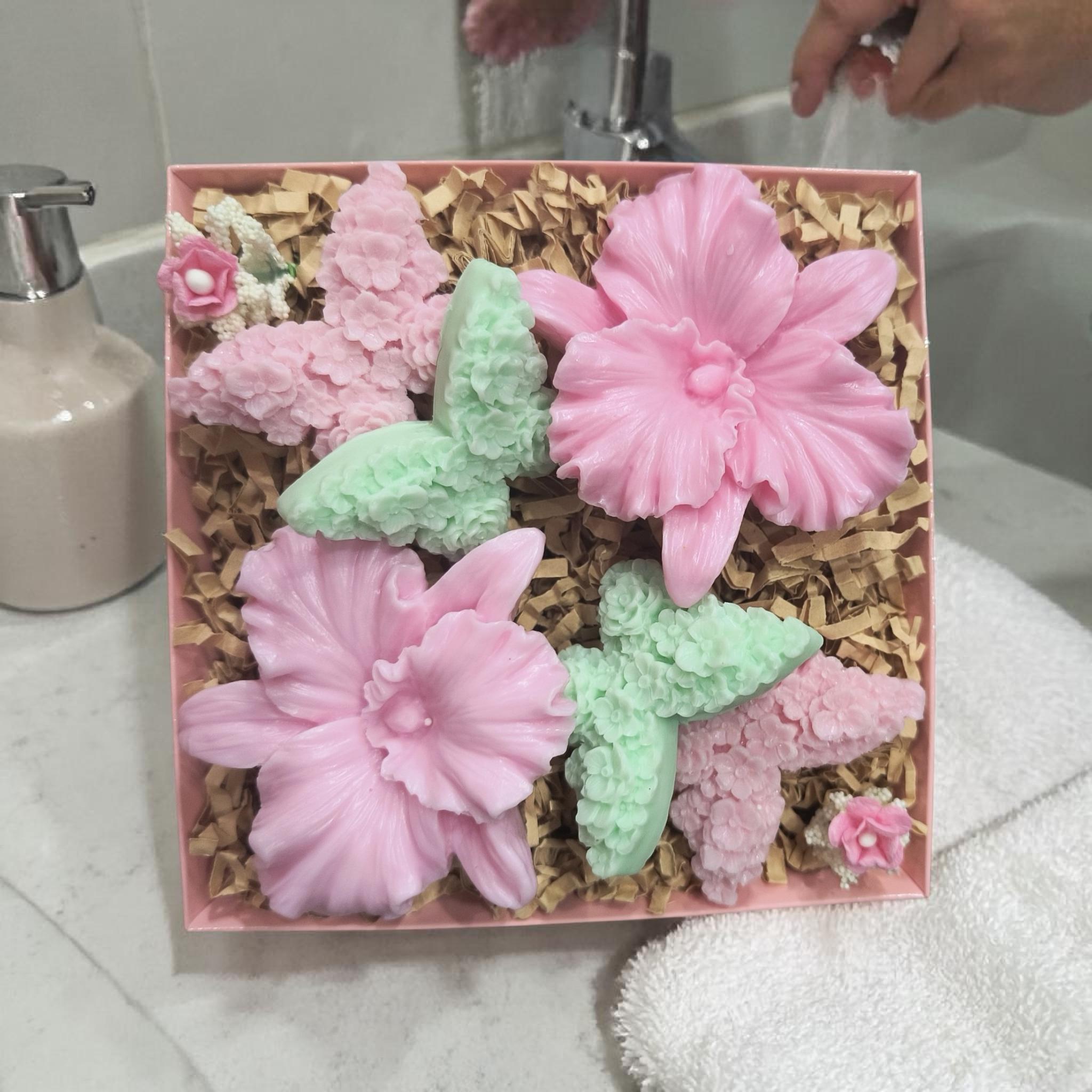Handmade Orchid Soap Gift Set, Decorative Flower Soap Gift, Orchid and Butterflies soap gift