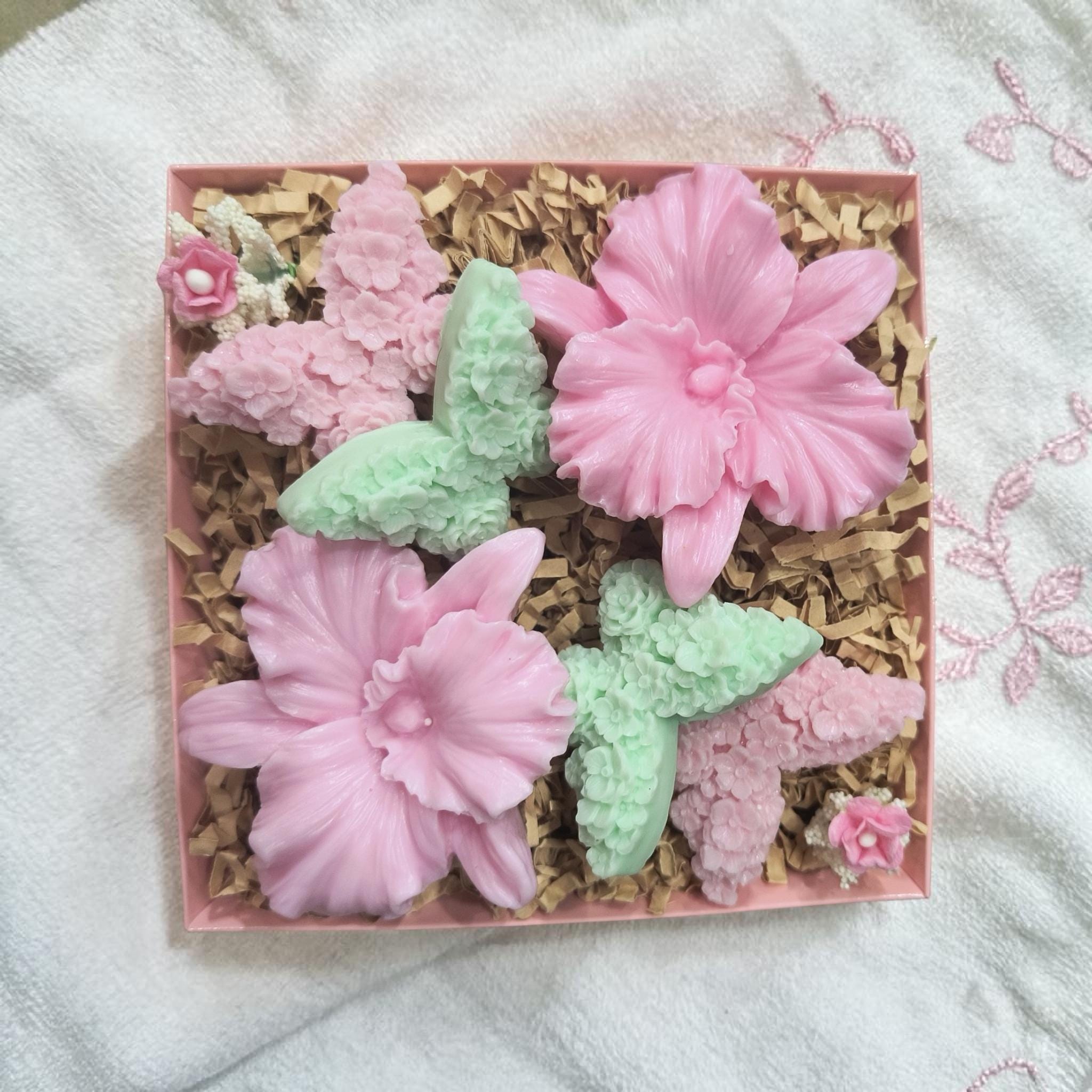 Handmade Orchid Soap Gift Set, Decorative Flower Soap Gift, Orchid and Butterflies soap gift