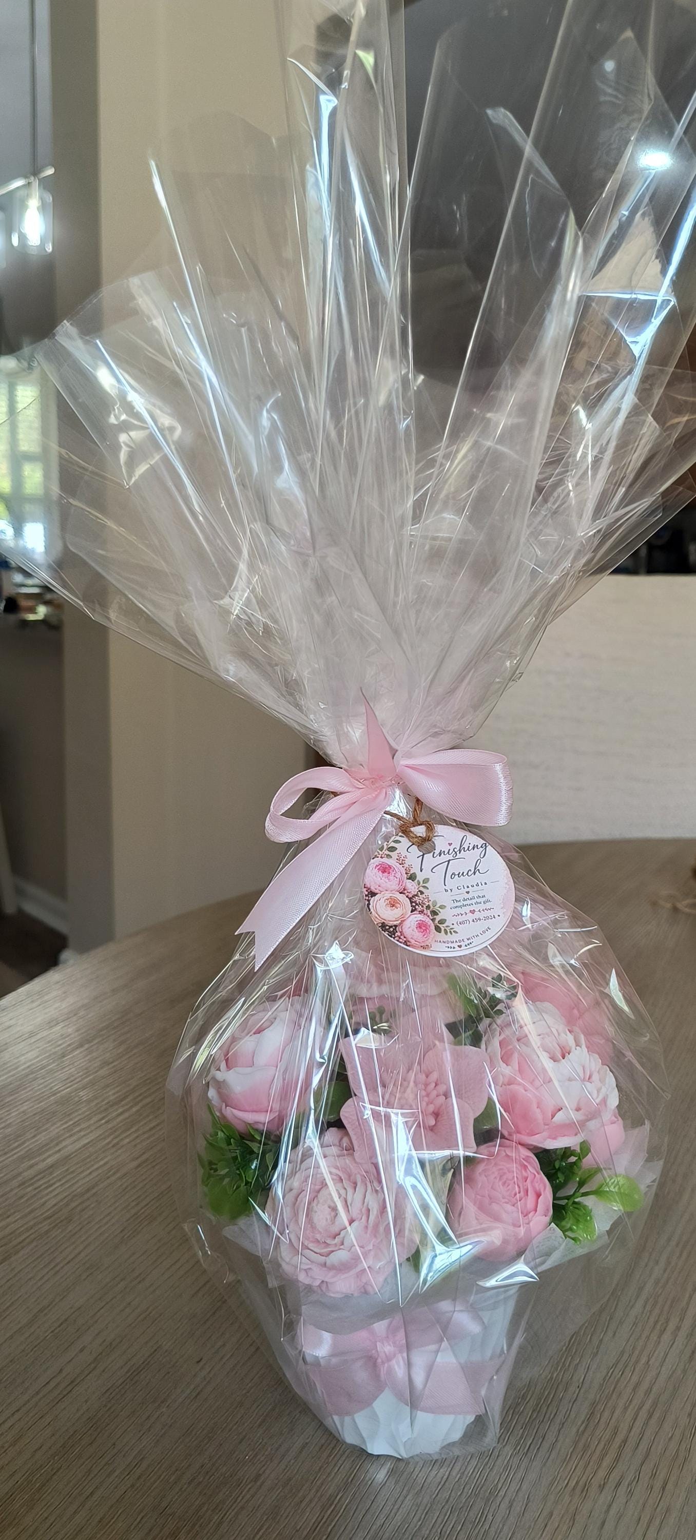 Blush Pink Soap Flower Bouquet – Handmade Soap Arrangement - Pink Soap Bouquet