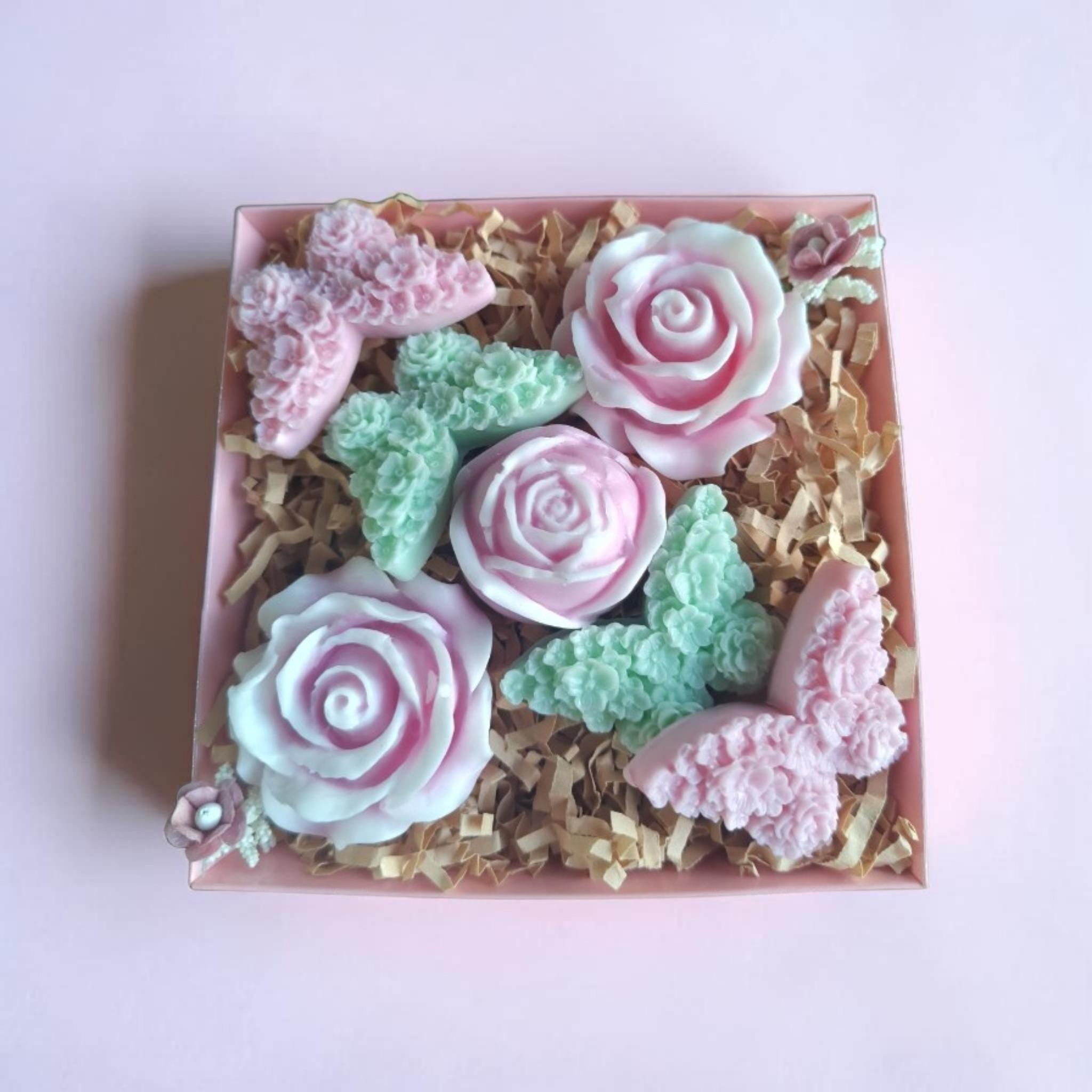 Handmade Floral Soap Gift Set, Goat Milk Luxury Spa Gift, Decorative Flower Soaps