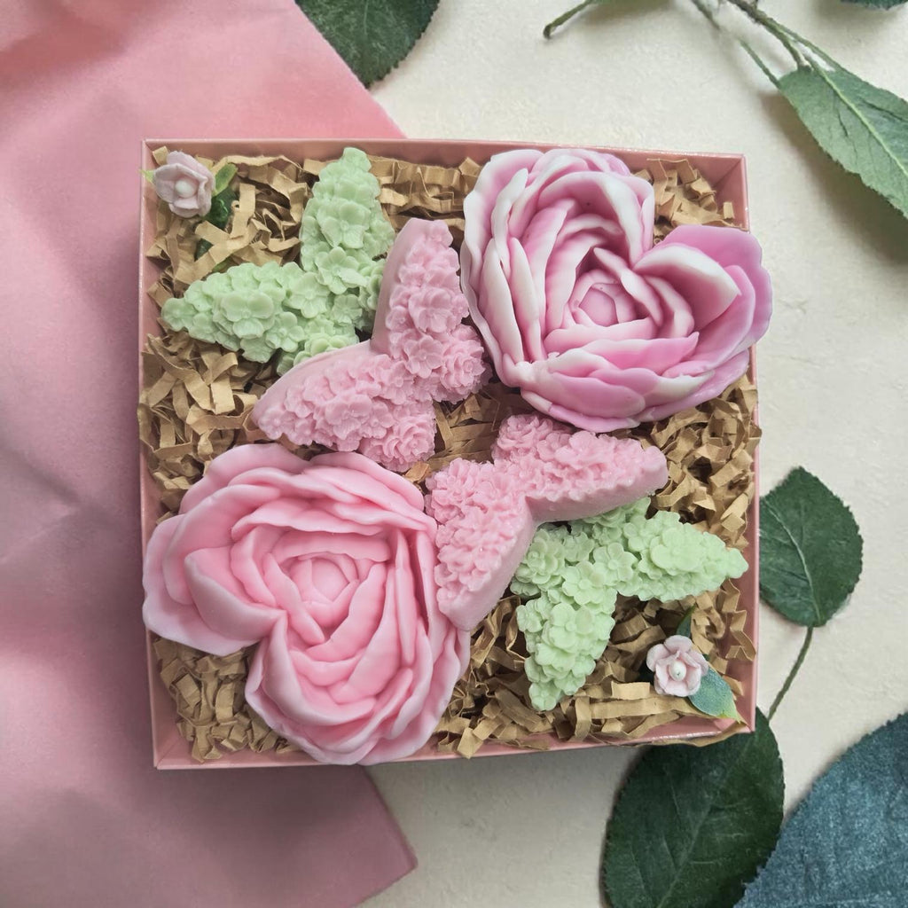 Handmade Floral Soap Gift Set, Luxury Spa Gift, Decorative Flower Soaps, Heart Shaped Soap, Butterflies Soap