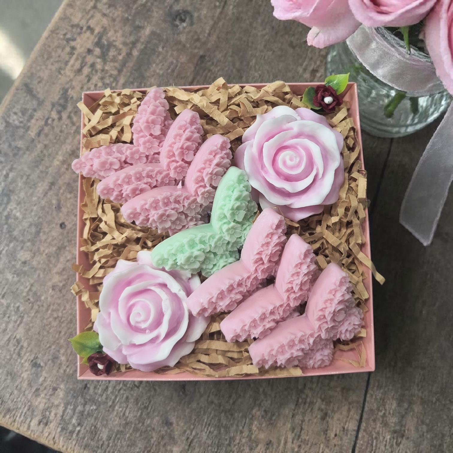 Handmade Floral Soap Gift Set, Goat Milk Luxury Spa Gift, Decorative Rose Butterfly Soaps