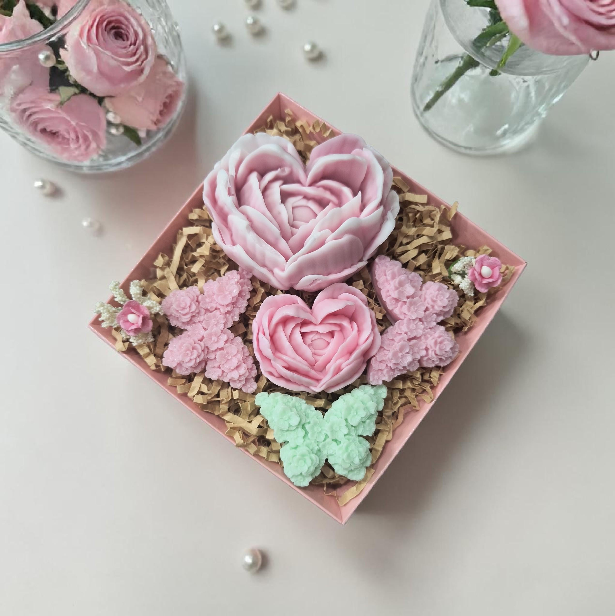 Handmade Floral Soap Gift Set, Goat Milk Luxury Spa Gift, Decorative Heat Soaps