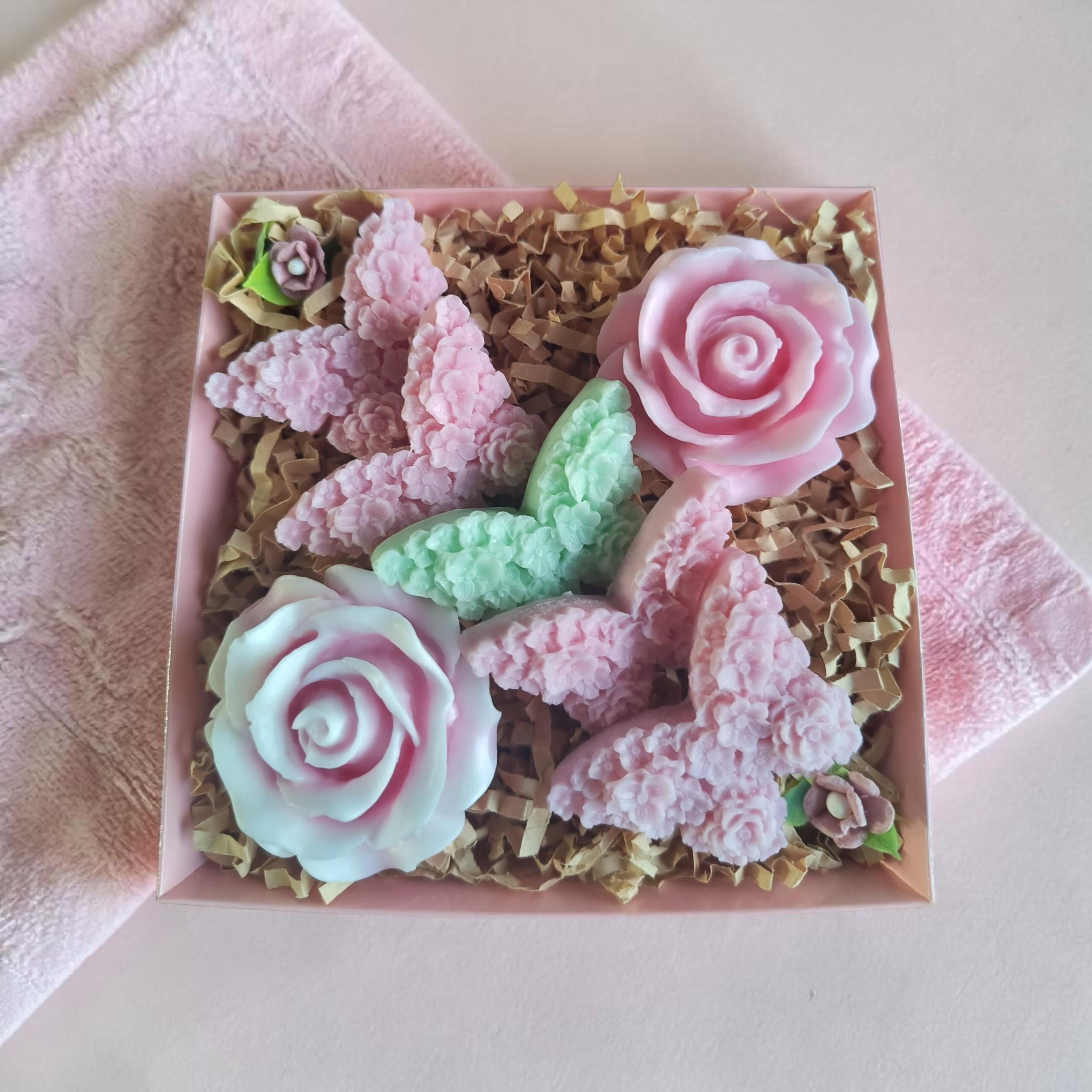 Handmade Floral Soap Gift Set, Goat Milk Luxury Spa Gift, Decorative Flower Soaps