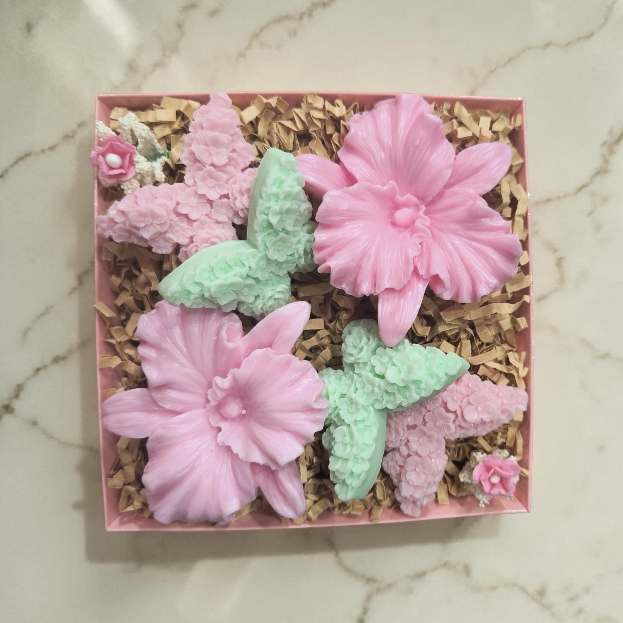 Handmade Orchid Soap Gift Set, Decorative Flower Soap Gift, Orchid and Butterflies soap gift