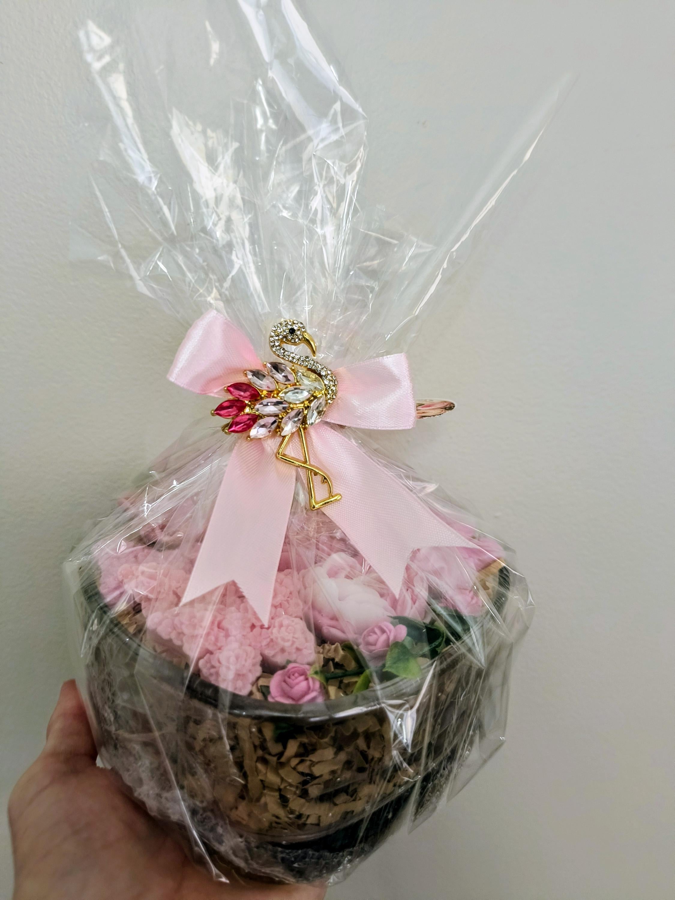 Blush Pink Floral Soap Gift in Heart Bowl, Handmade Flower Soap Arrangement, Luxury Gift, Bridal Shower Gift, Spa Gift for Her
