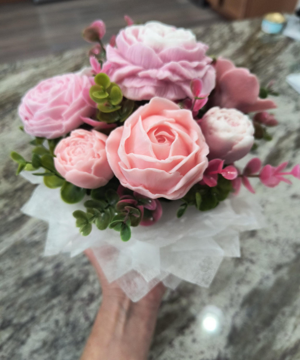 Blush Pink Soap Flower Bouquet Gift , Soap Arrangement, Handmade floral soap bouquet
