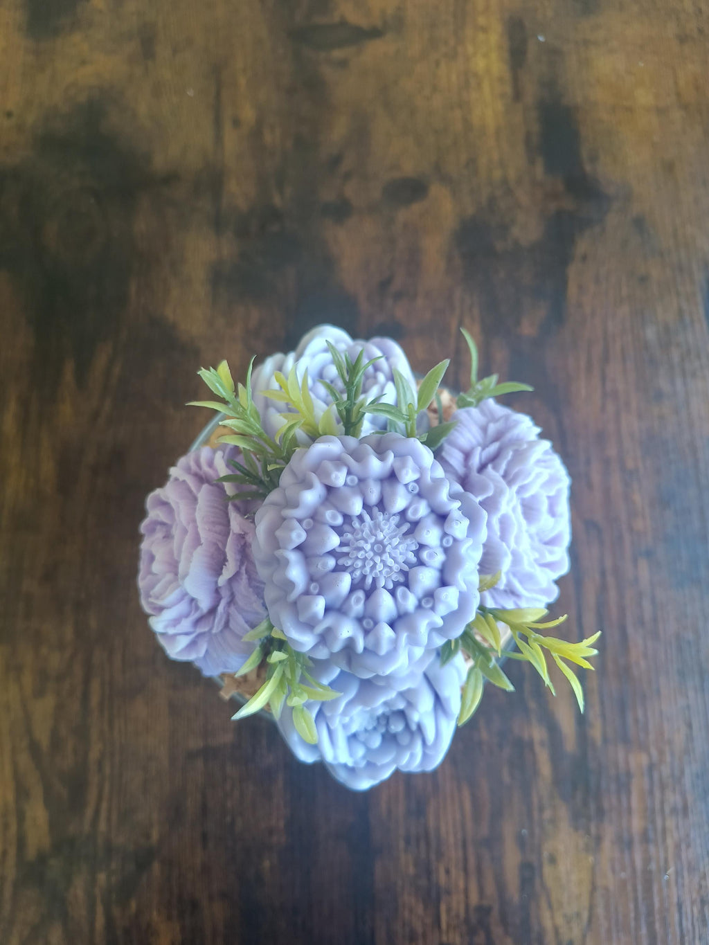 Lavender Soap Flower Arrangement in Acrylic Bowl, Handmade Floral Soap Gift, Bathroom Decor, Spa Gift for Her