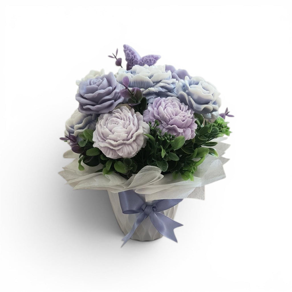 Lavender Soap Flower Bouquet, Handmade Floral Soap Gift, Purple Rose Peony Soap Arrangement, Soap bathroom Decor