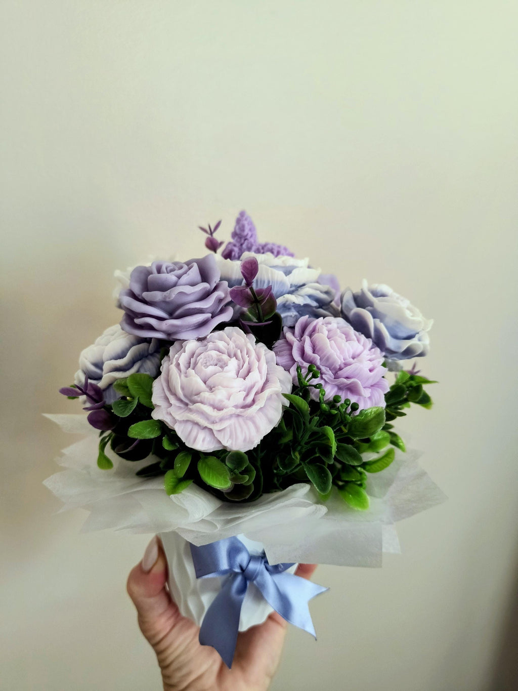 Lavender Soap Flower Bouquet, Handmade Floral Soap Gift, Purple Rose Peony Soap Arrangement, Soap bathroom Decor