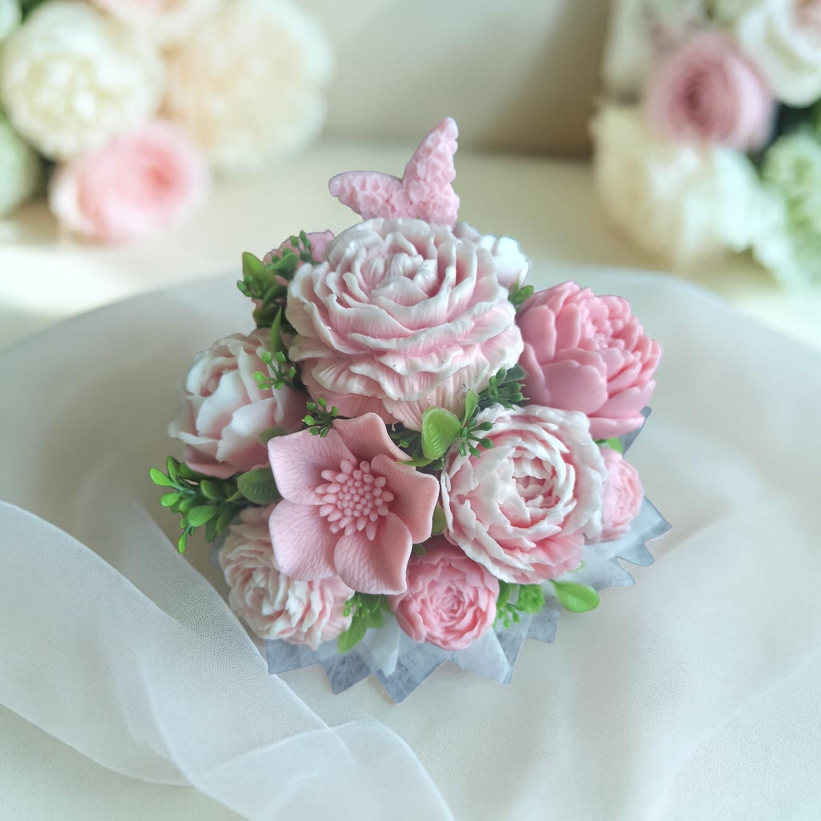 Blush Pink Soap Flower Bouquet – Handmade Soap Arrangement - Pink Soap Bouquet