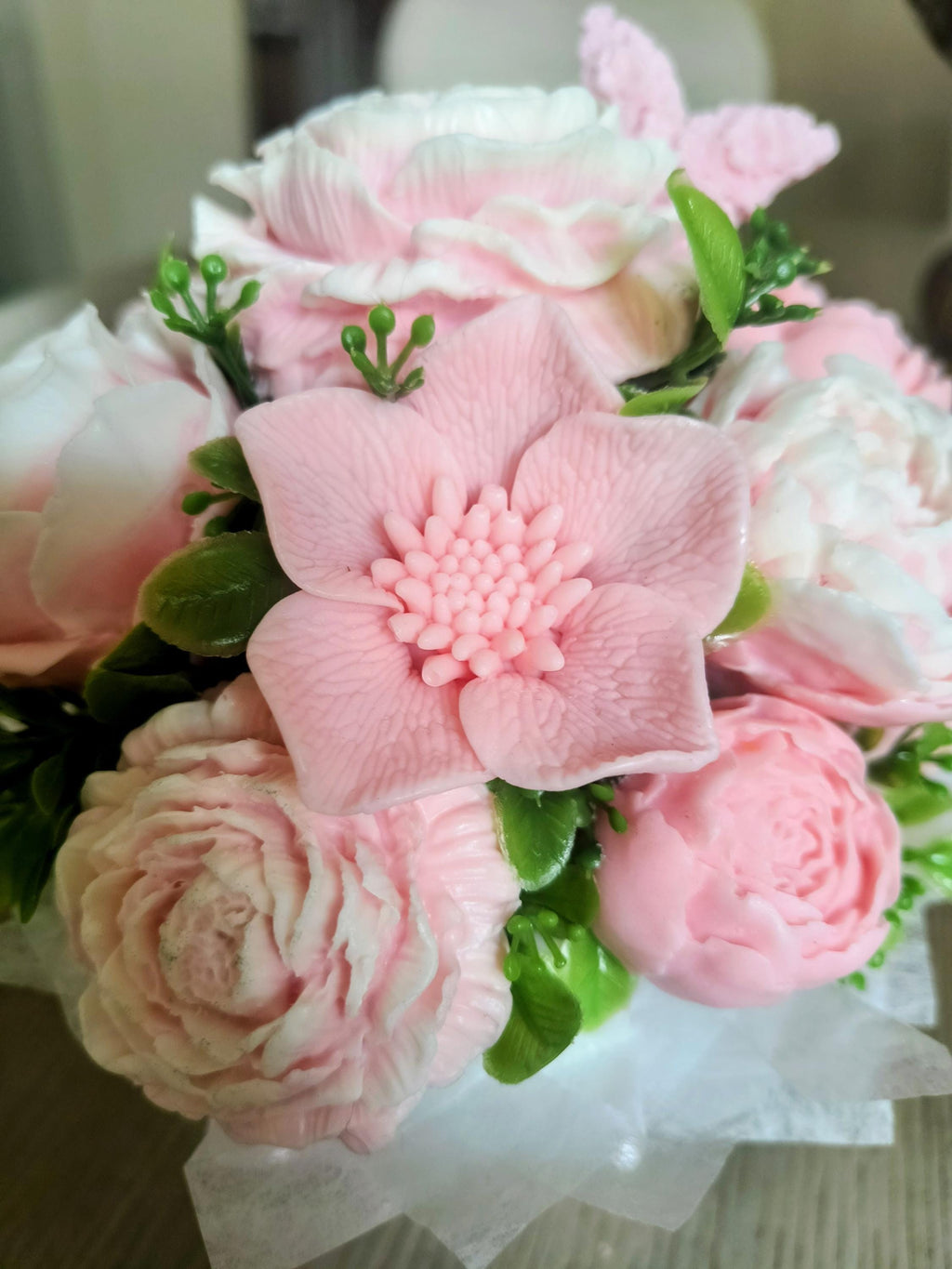 Blush Pink Soap Flower Bouquet – Handmade Soap Arrangement - Pink Soap Bouquet