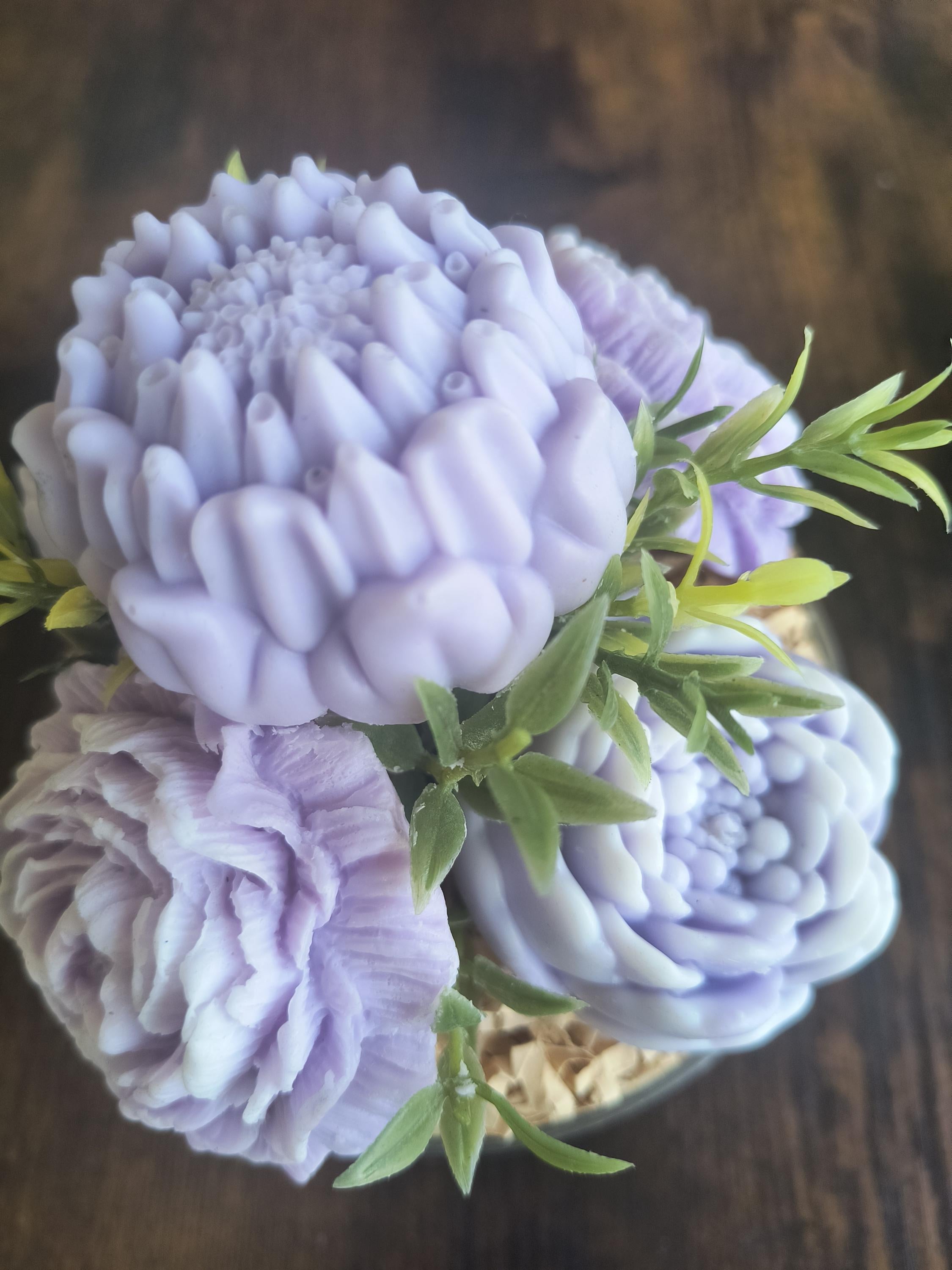 Lavender Soap Flower Arrangement in Acrylic Bowl, Handmade Floral Soap Gift, Bathroom Decor, Spa Gift for Her