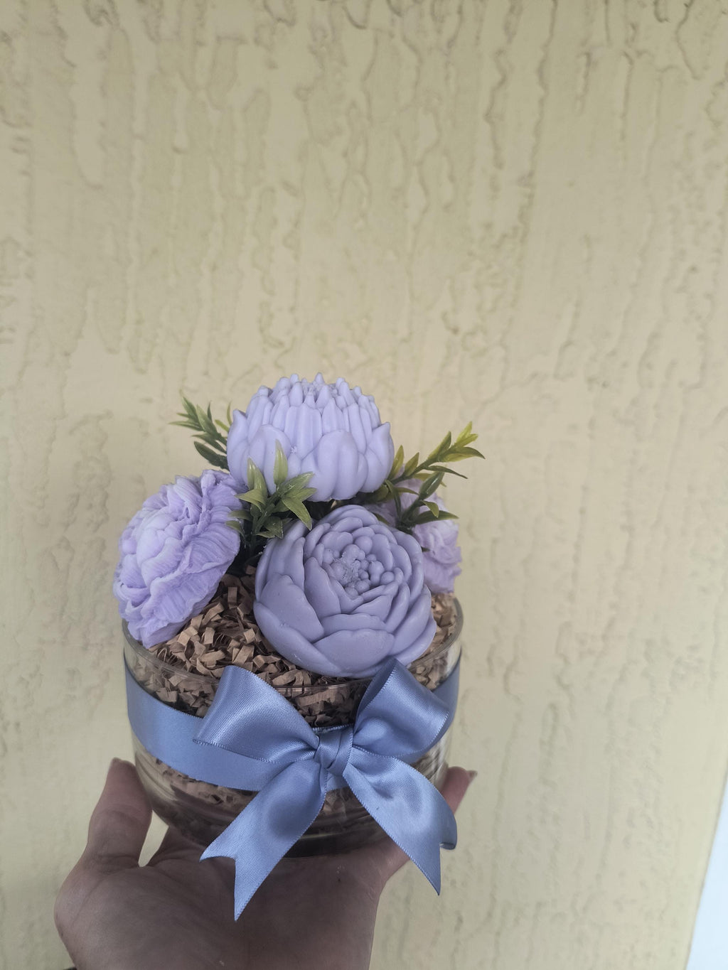 Lavender Soap Flower Arrangement in Acrylic Bowl, Handmade Floral Soap Gift, Bathroom Decor, Spa Gift for Her