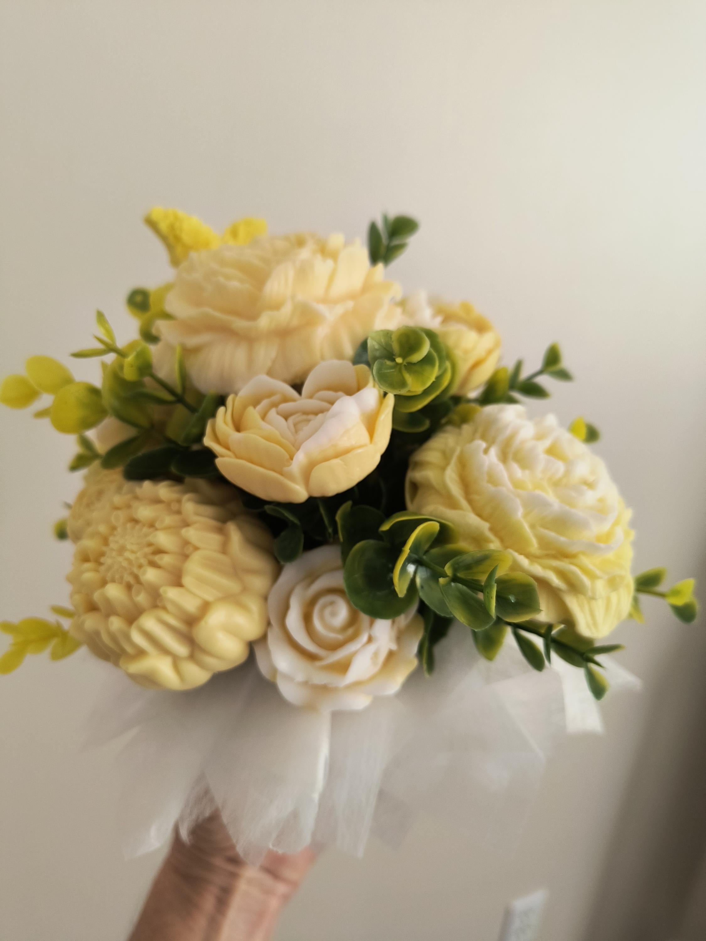 Yellow Soap Flower Bouquet, Handmade Floral Soap Gift, Yellow Rose Peony Soap Arrangement, Bathroom Soap Decor