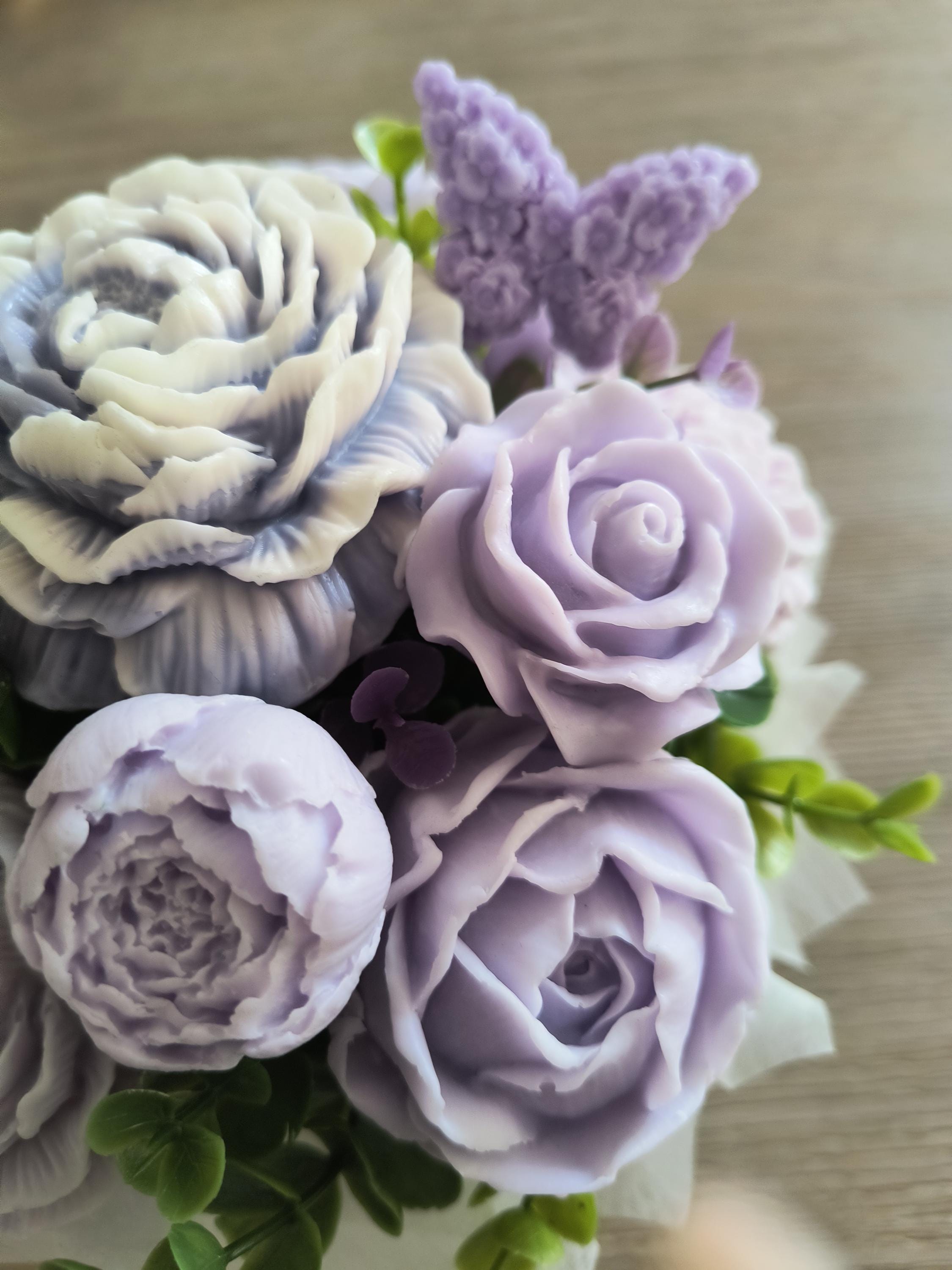 Lavender Soap Flower Bouquet, Handmade Floral Soap Gift, Purple Rose Peony Soap Arrangement, Soap Bouquet Gift