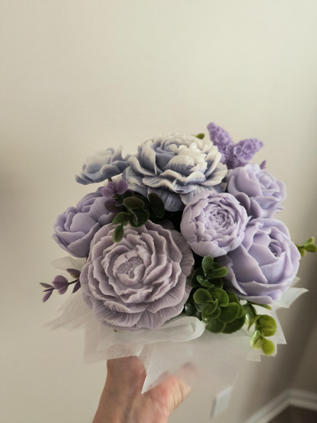 Lavender Soap Flower Bouquet, Handmade Floral Soap Gift, Purple Rose Peony Soap Arrangement, Soap Bouquet Gift