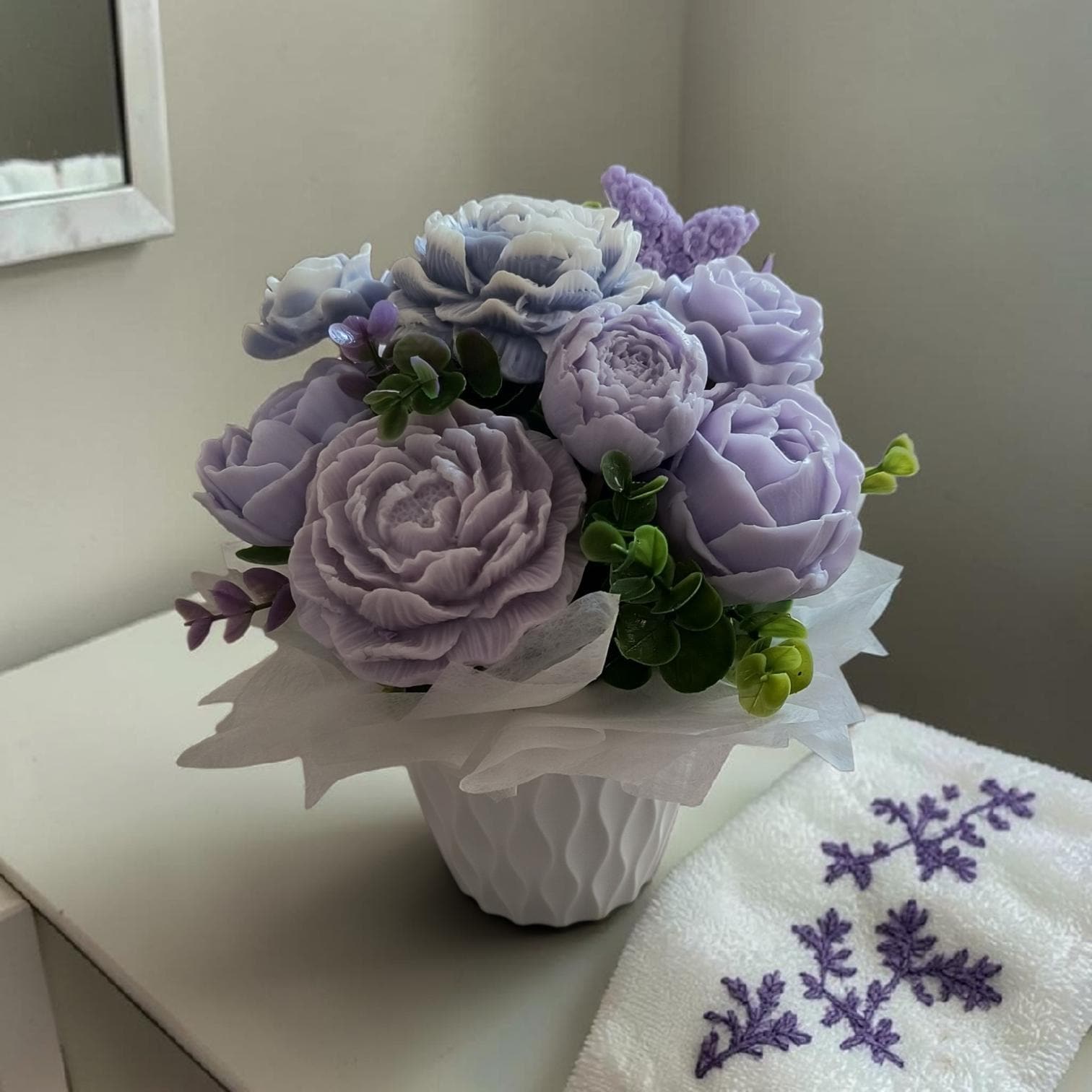 Lavender Soap Flower Bouquet, Handmade Floral Soap Gift, Purple Rose Peony Soap Arrangement, Soap Bouquet Gift