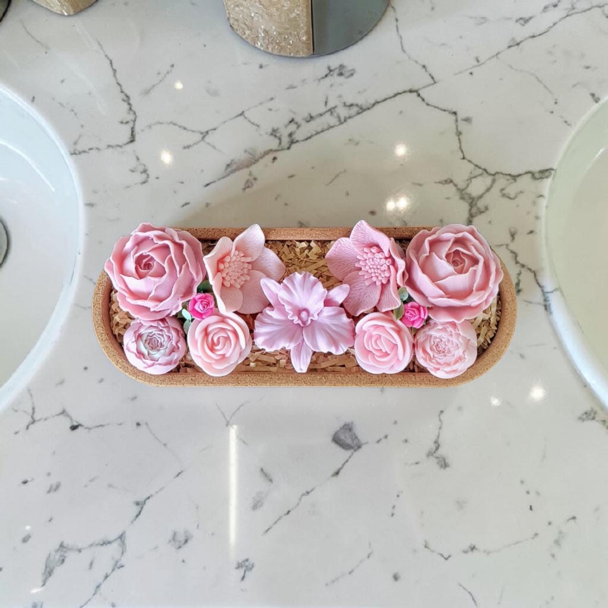 Pink Floral Soap Arrangement, Handmade Soap Flowers, Luxury Bathroom Decor, Spa Gift, Spring Centerpiece