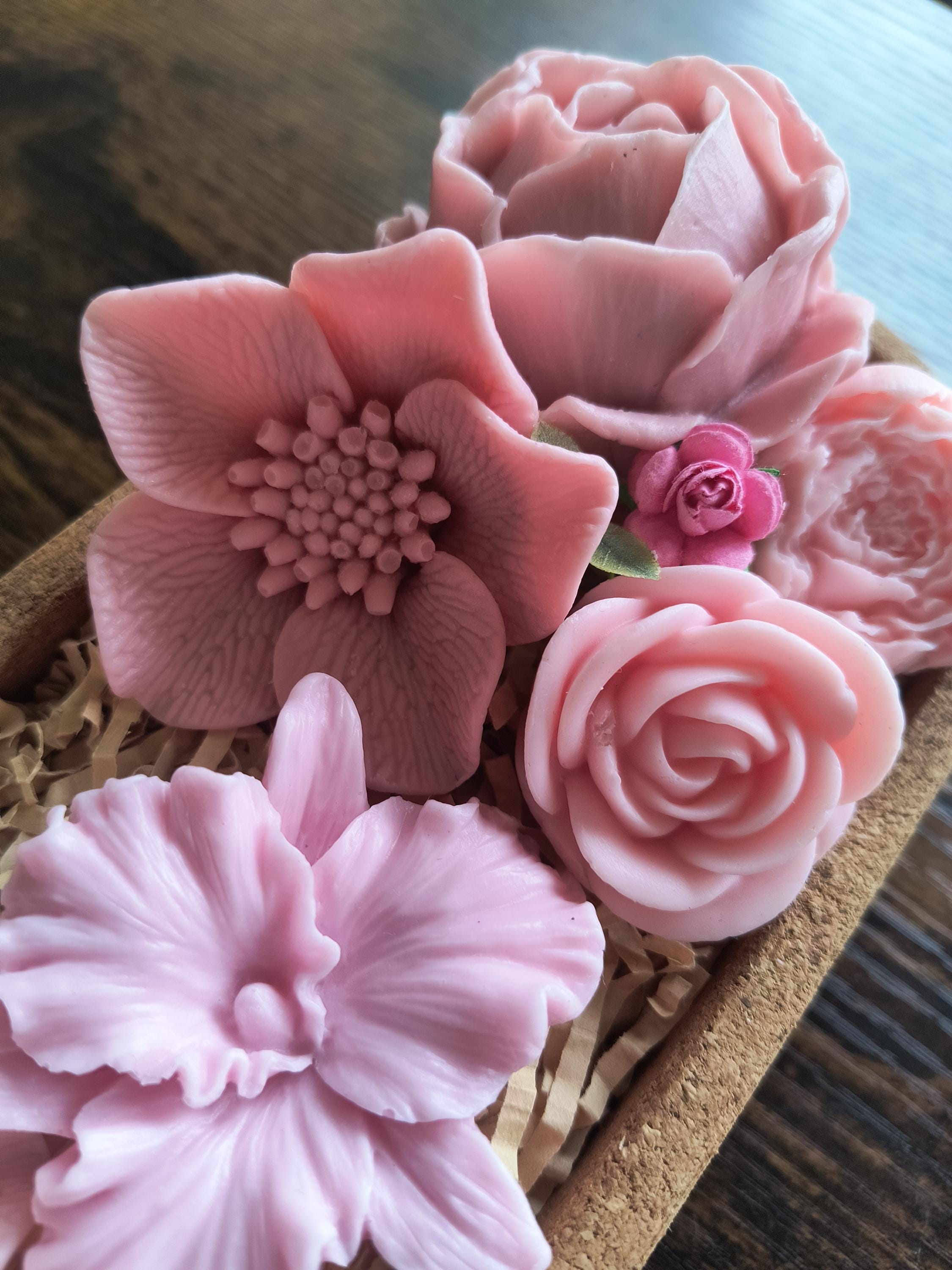 Pink Floral Soap Arrangement, Handmade Soap Flowers, Luxury Bathroom Decor, Spa Gift, Spring Centerpiece