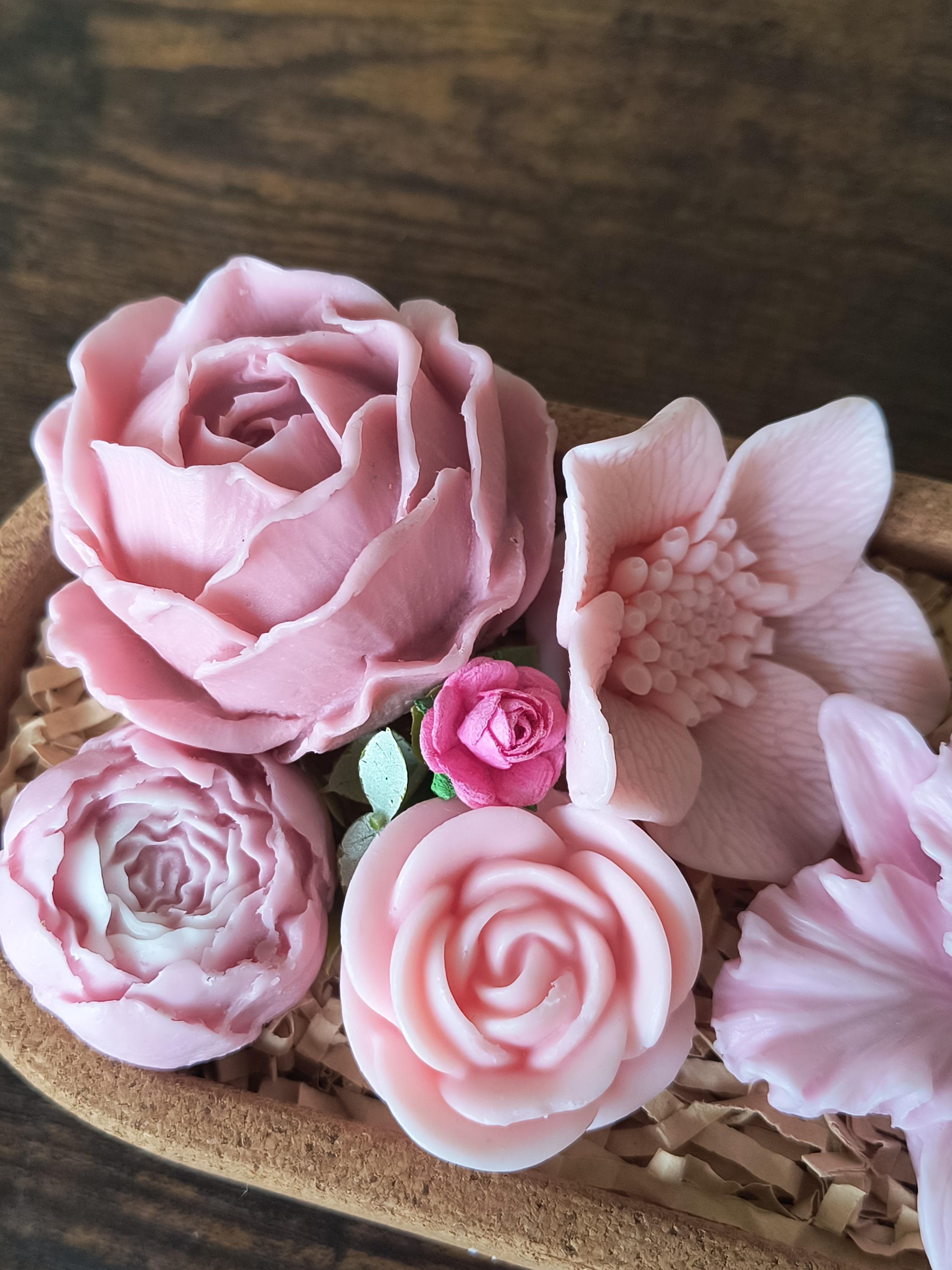 Pink Floral Soap Arrangement, Handmade Soap Flowers, Luxury Bathroom Decor, Spa Gift, Spring Centerpiece