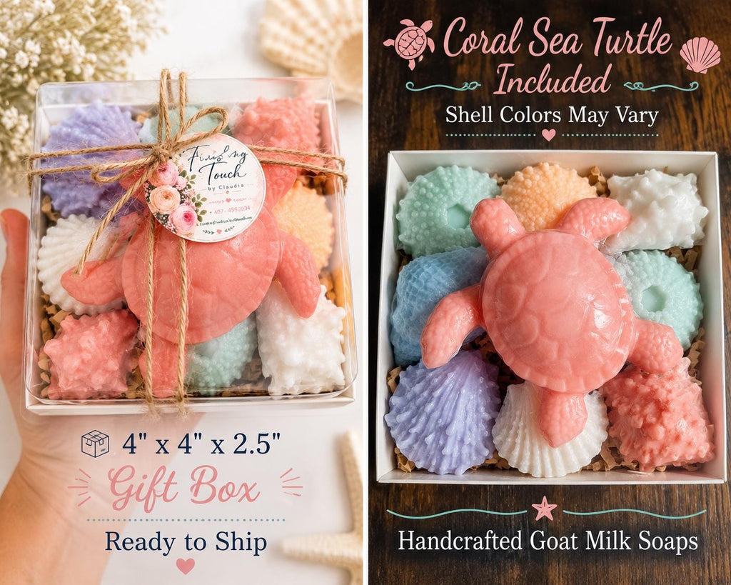 Beach Themed Soap Gift Box – Ready to Ship – Coral Sea Turtle & Coastal Soap Collection