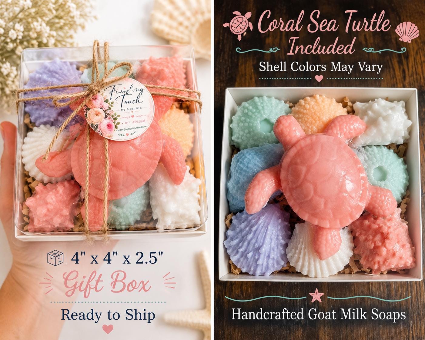 Beach Themed Soap Gift Box – Ready to Ship – Coral Sea Turtle & Coastal Soap Collection