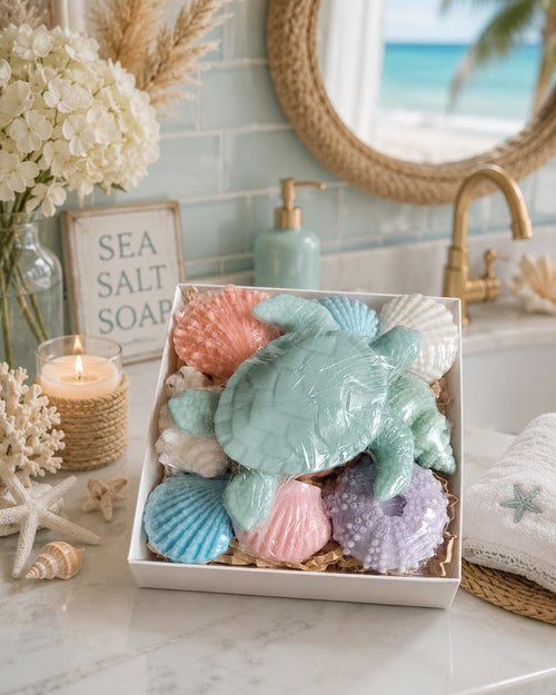Beach Themed Soap Gift Box – Ready to Ship – Green Sea Turtle & Coastal Soap Collection