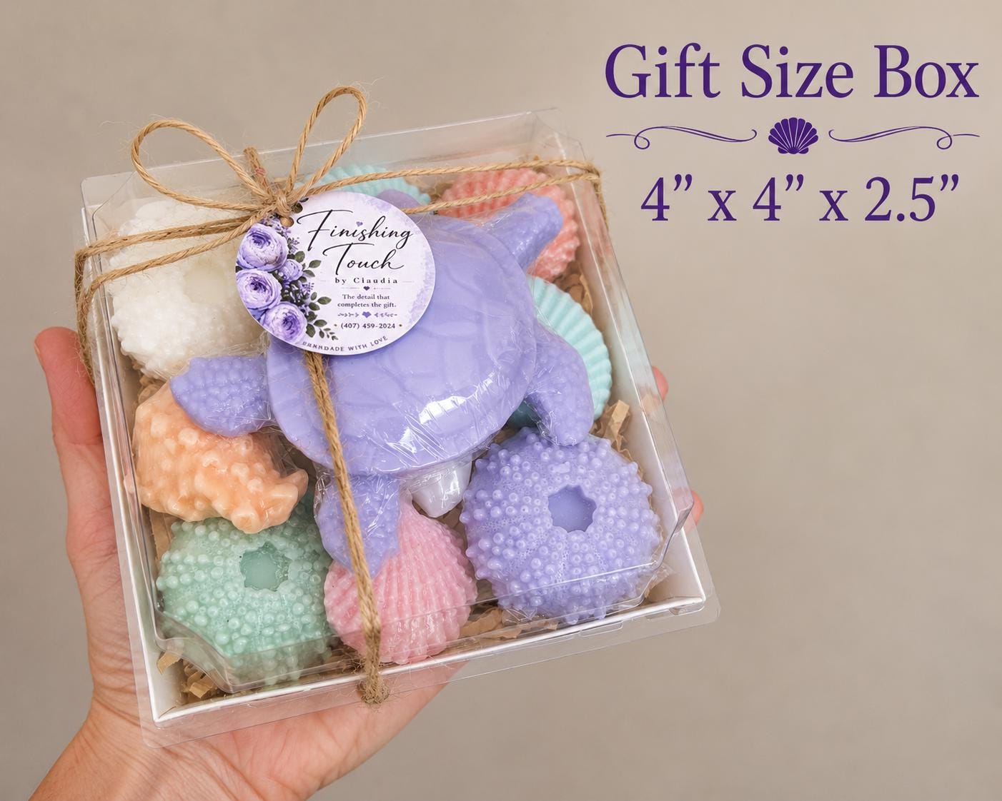 Beach Themed Soap Gift Box – Ready to Ship – Purple Sea Turtle & Coastal Soap Collection